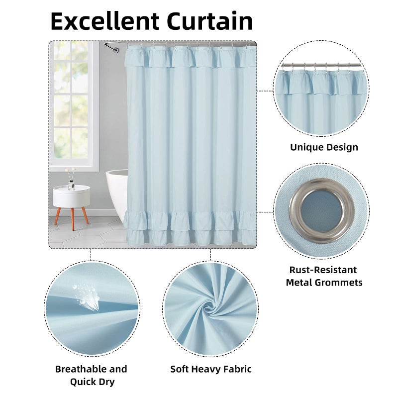 YOSTEV Light Blue Ruffle Shower Curtain Farmhouse Fabric Cloth Shower Curtains for Bathroom 72x72 Inches,Standard Size - Image 2